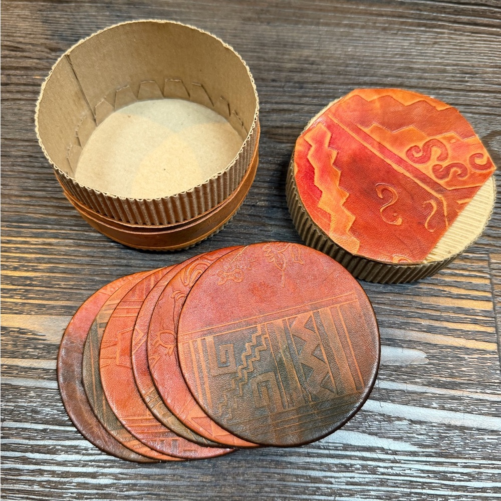 Rustic Leather Coaster Set from Latvia
